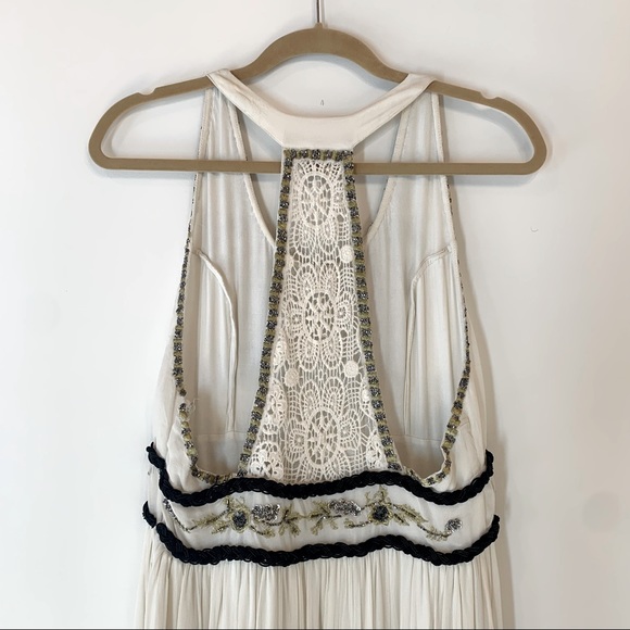 Free People Ruched Chiffon Hand Embroidered Maxi Dress in Color Creme - Picture 8 of 12